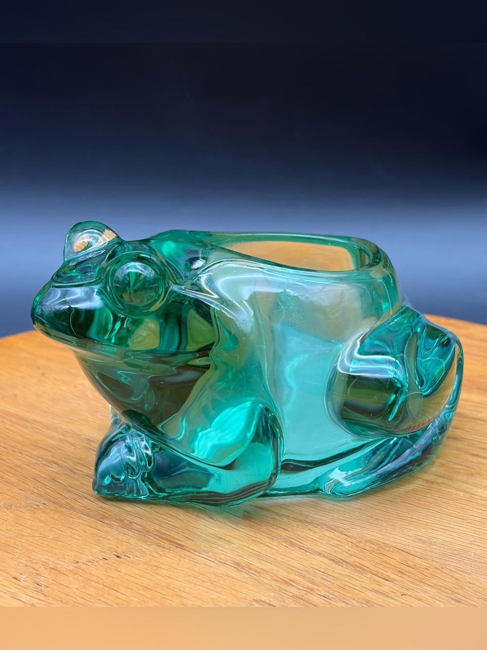 Vintage Indiana Glass Co. Green Glass Frog Candle Holder Heavy Spanish Green